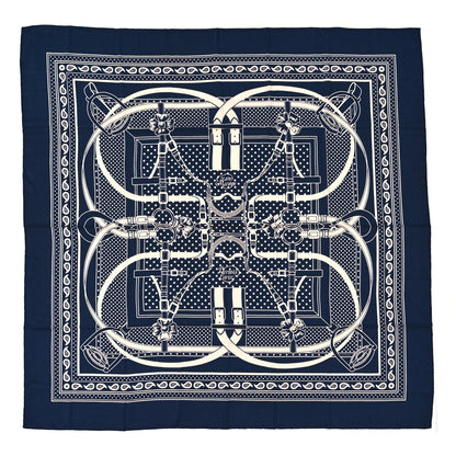 Hermes Silk Cashmere Grand Manege Bandana Shawl 140 Marine White 1 of 3