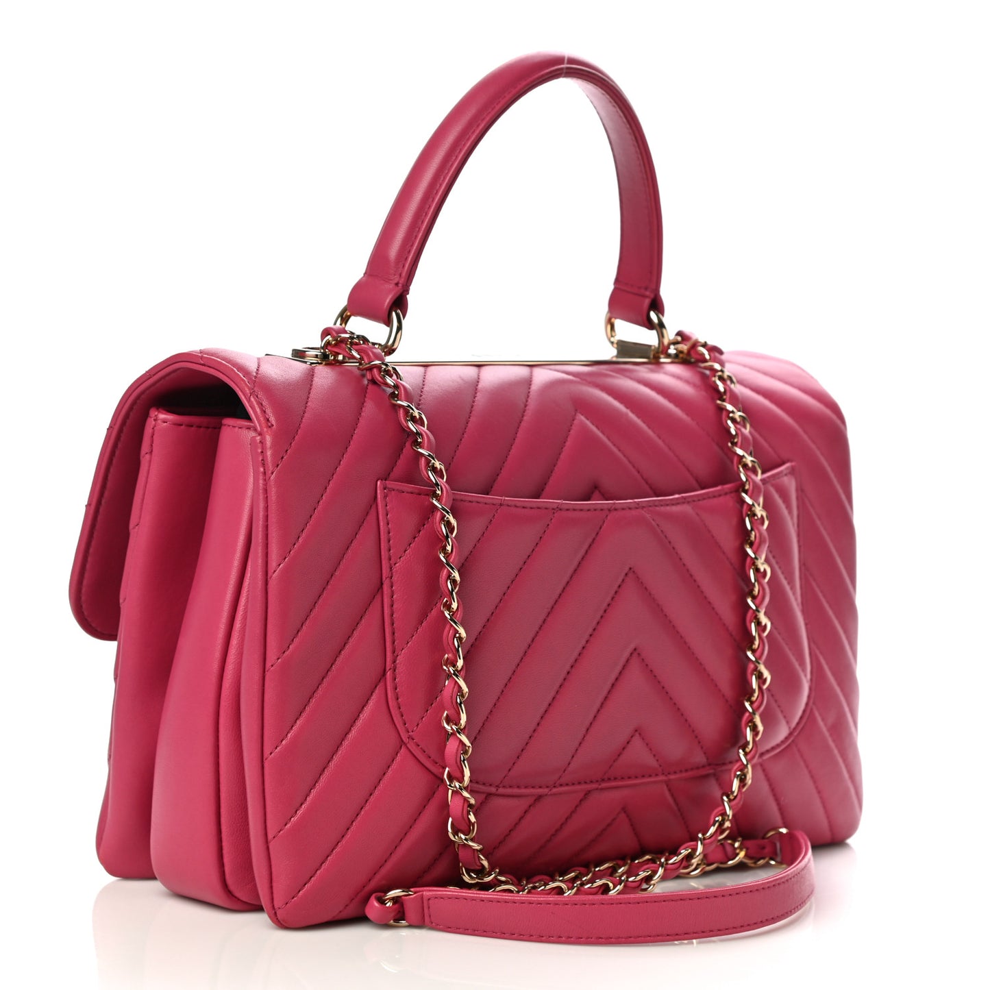 Lambskin Chevron Quilted Medium Trendy CC Dual Handle Flap Bag Dark Pink