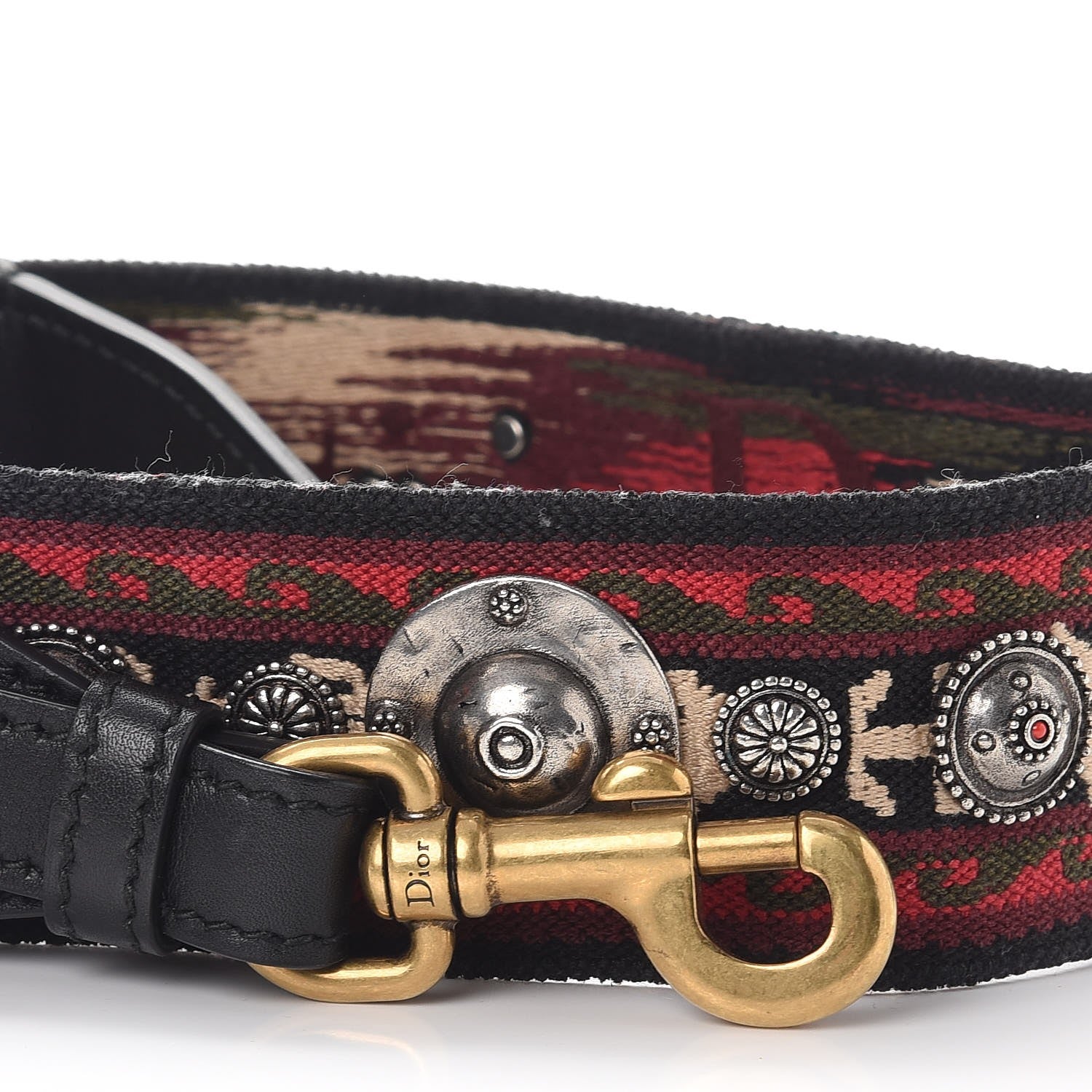 Christian Dior Canvas Embroidered Studded Bohemian Shoulder Strap Red 2 of 6