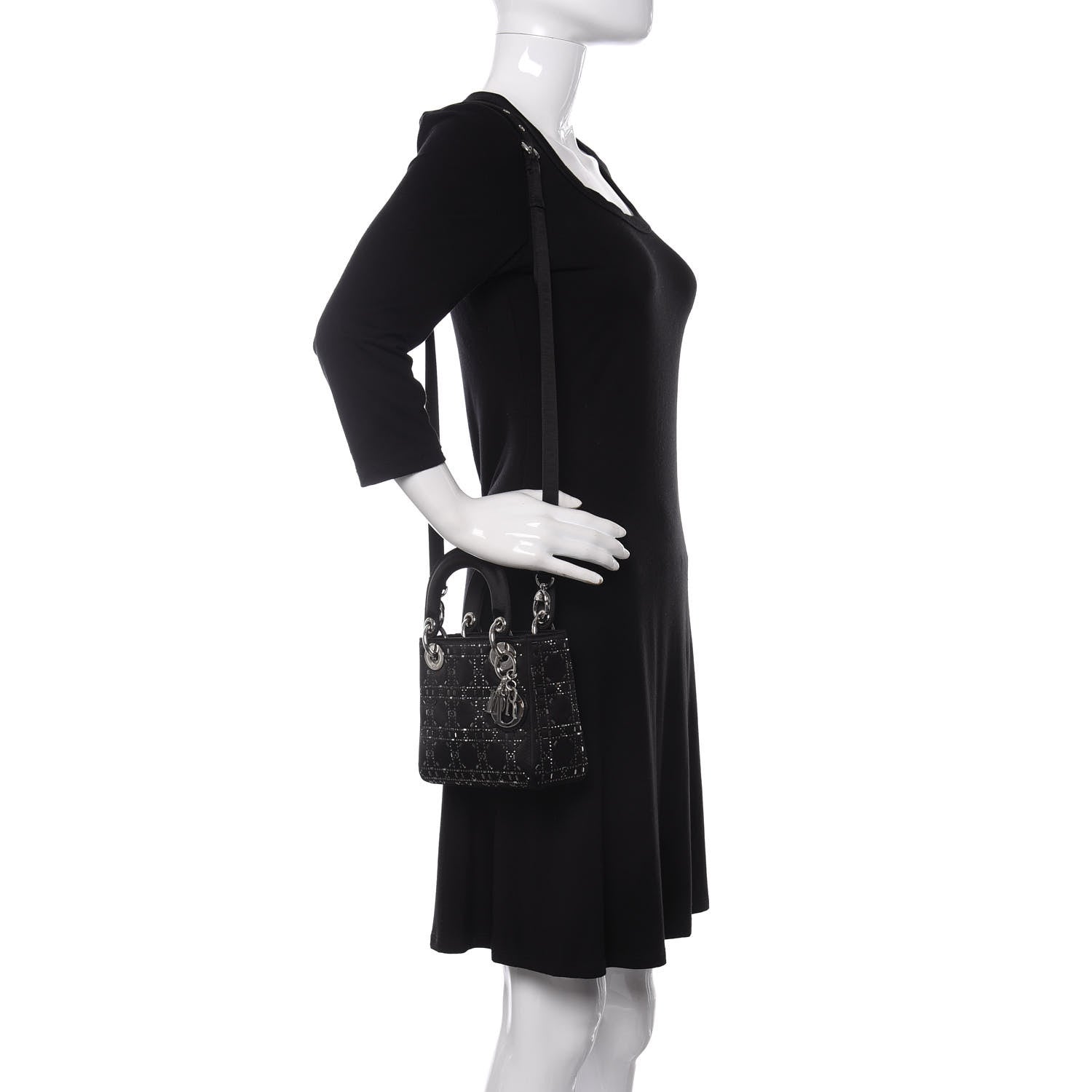 Christian Dior Satin Crystal Cannage Mini Lady Dior Black 2 of 12