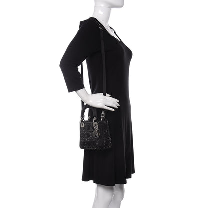 Christian Dior Satin Crystal Cannage Mini Lady Dior Black 2 of 12