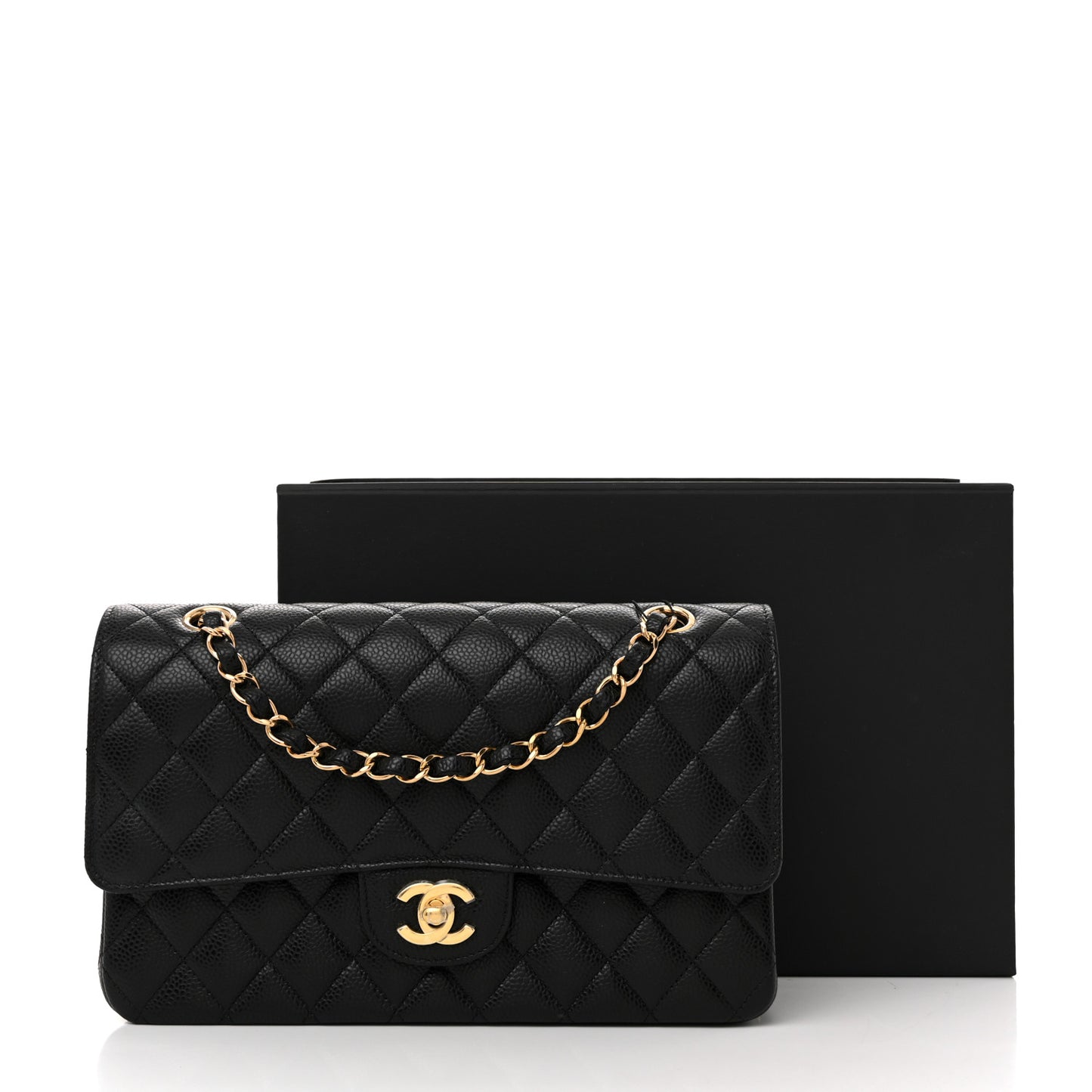 Caviar Quilted Medium Double Flap Black