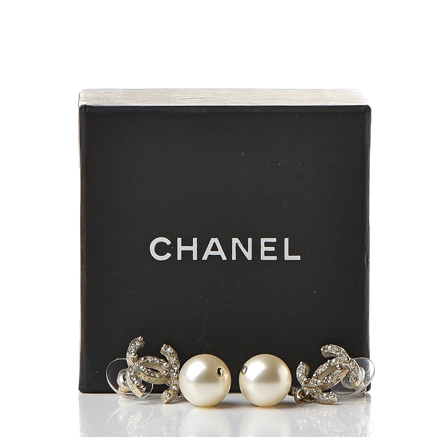 Crystal Pearl CC Drop Earrings Gold