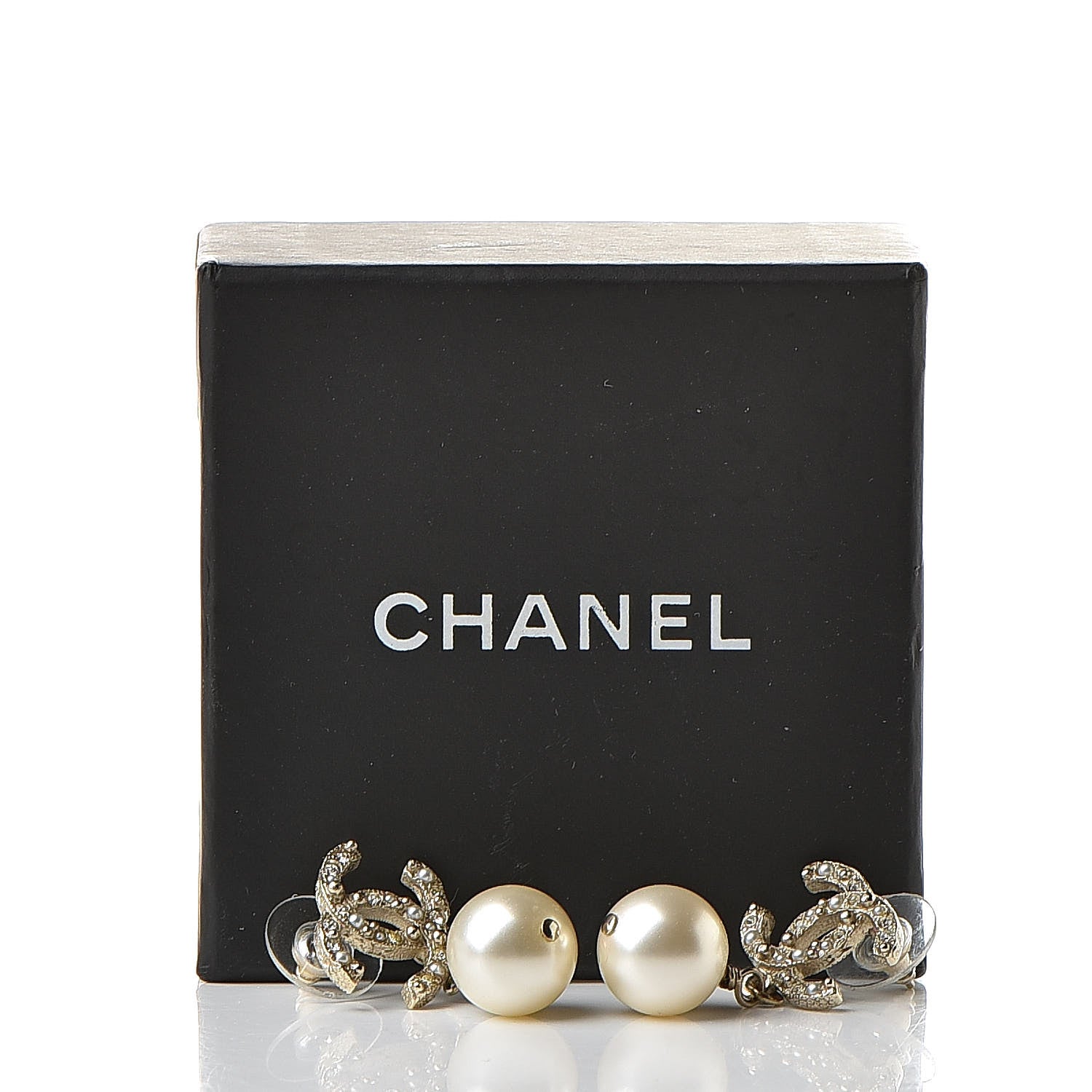 Chanel Crystal Pearl CC Drop Earrings Gold 6 of 6