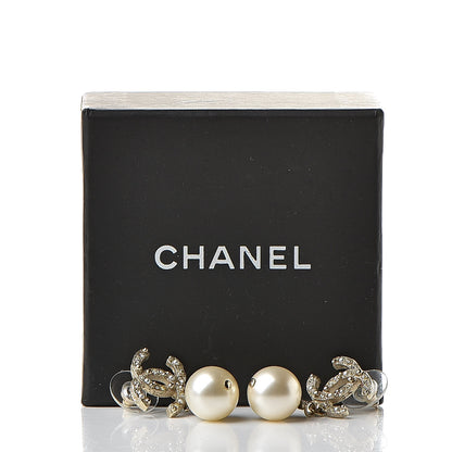 Chanel Crystal Pearl CC Drop Earrings Gold 6 of 6