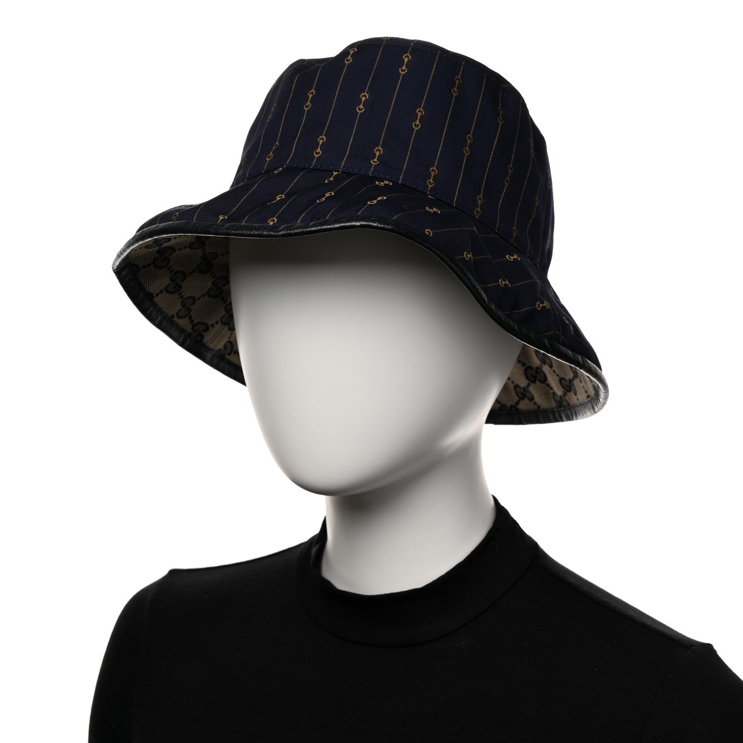 Gucci Monogram Bob Double Back Reversible Bucket Hat S Beige Midnight Blue 2 of 14