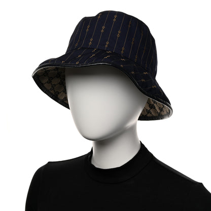 Gucci Monogram Bob Double Back Reversible Bucket Hat S Beige Midnight Blue 2 of 14