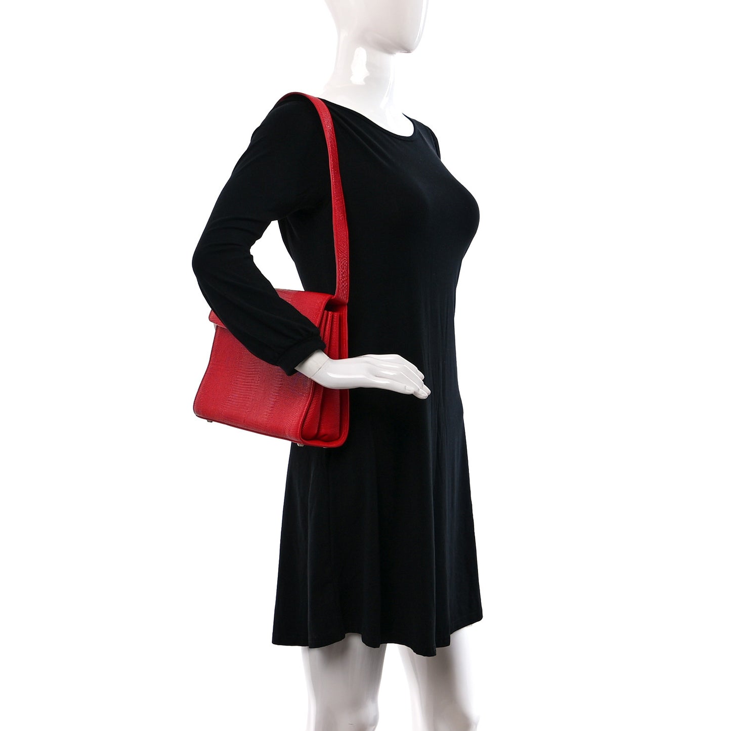 Patent Calfskin Lizard Embossed Medium Ghost Shoulder Bag Vivid Red