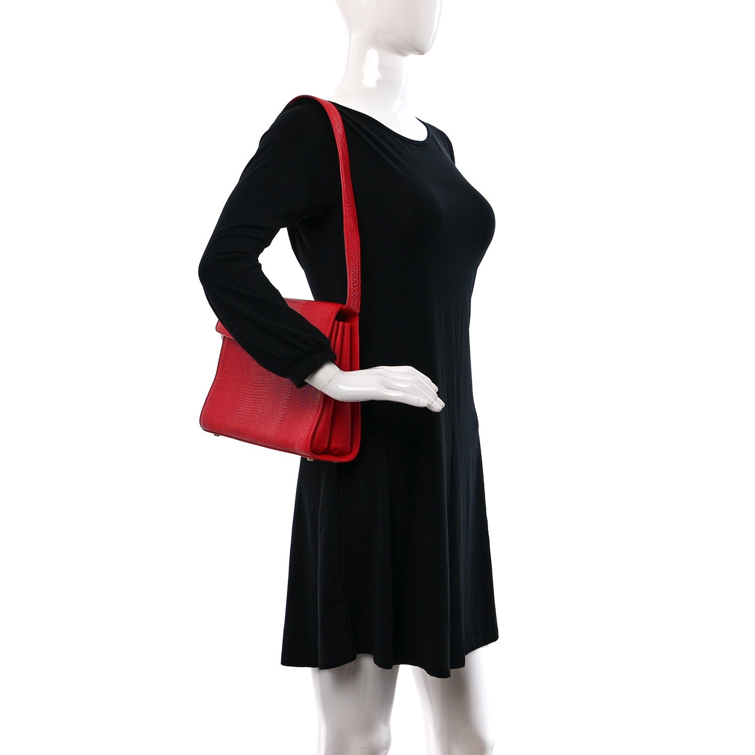 Balenciaga Patent Calfskin Lizard Embossed Medium Ghost Shoulder Bag Vivid Red 2 of 8