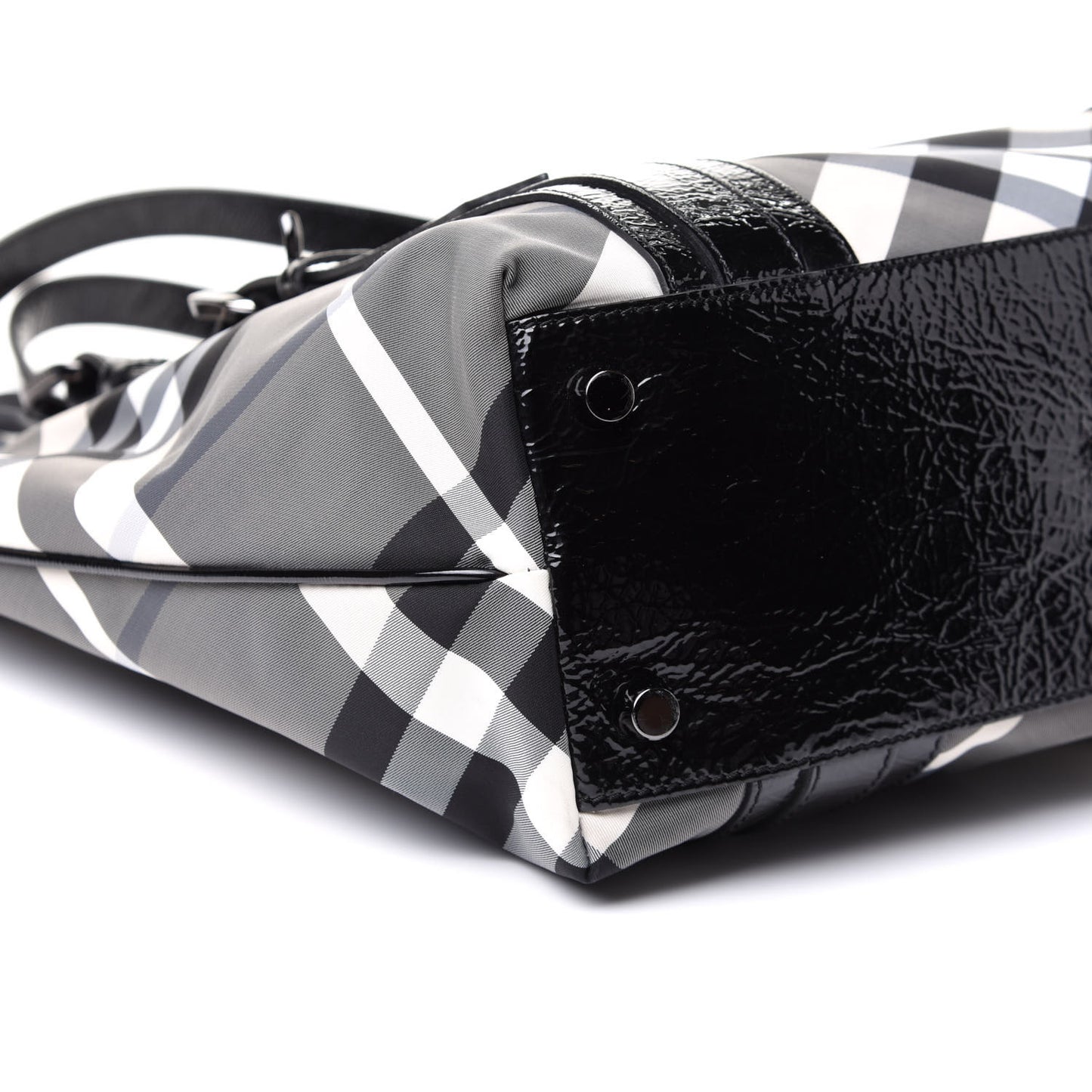 Patent Trim Smoked Check Tote Black