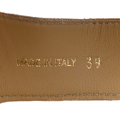 Prada Suede Metal Triangle Logo Womens Double Buckle 20mm Slide Sandals 39 Ecru 8 of 9