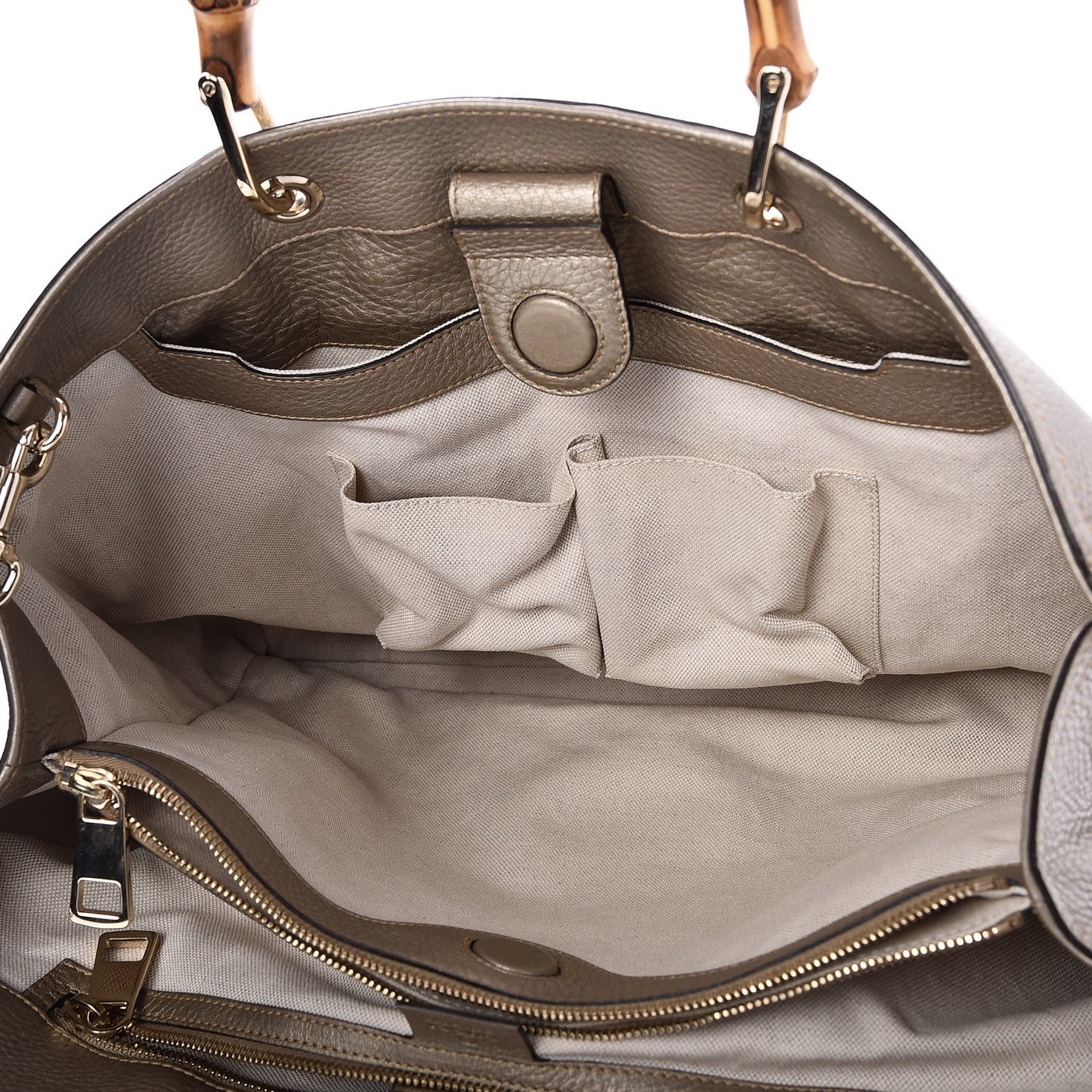 Metallic Pebbled Calfskin Large Bamboo Shopper Tote Golden Beige