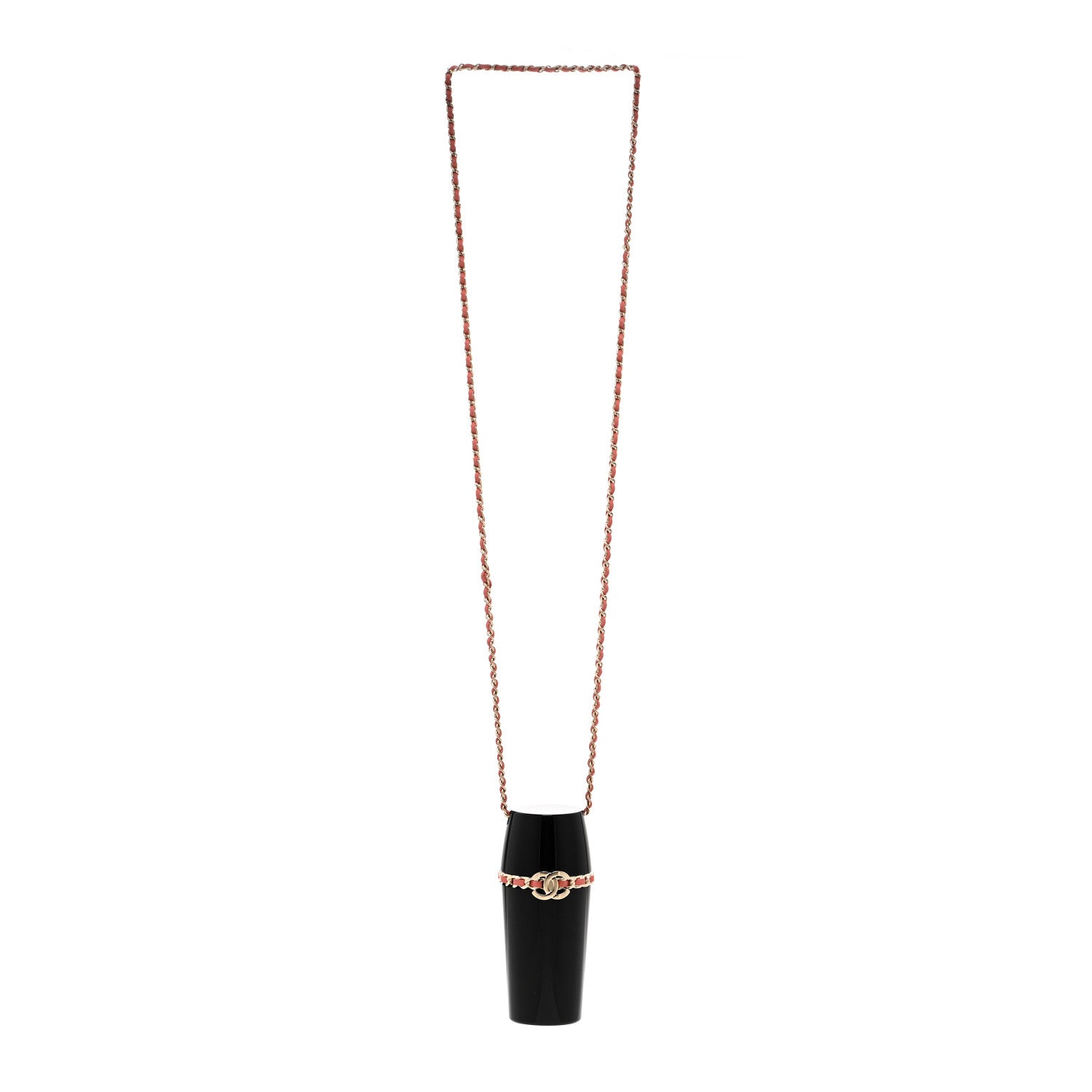 Chanel Resin Lambskin Chain CC Lipstick Case Necklace Black Pink 3 of 6