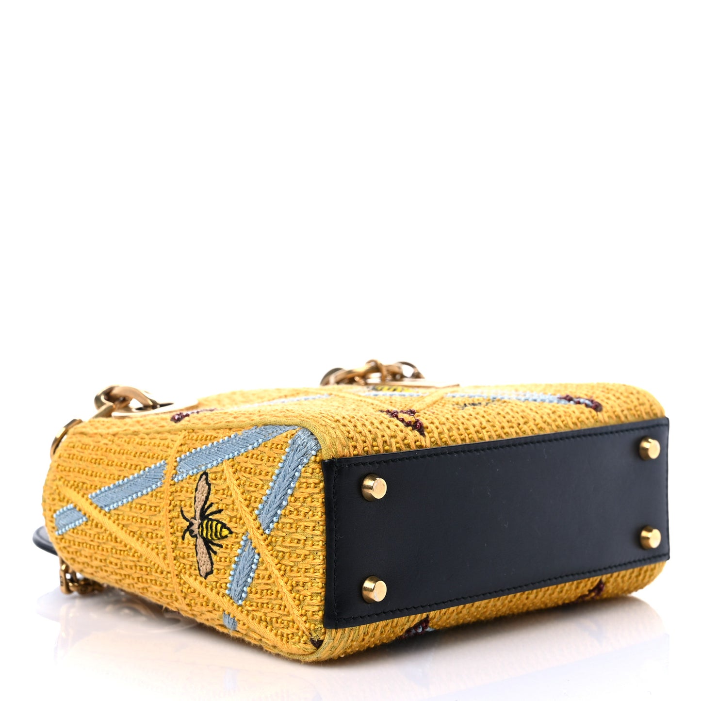 Canvas Embroidered Swords Mini Lady Dior Yellow Multicolor