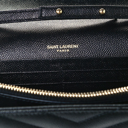 Saint Laurent Grain De Poudre Matelasse Chevron Monogram Chain Wallet Black 6 of 9