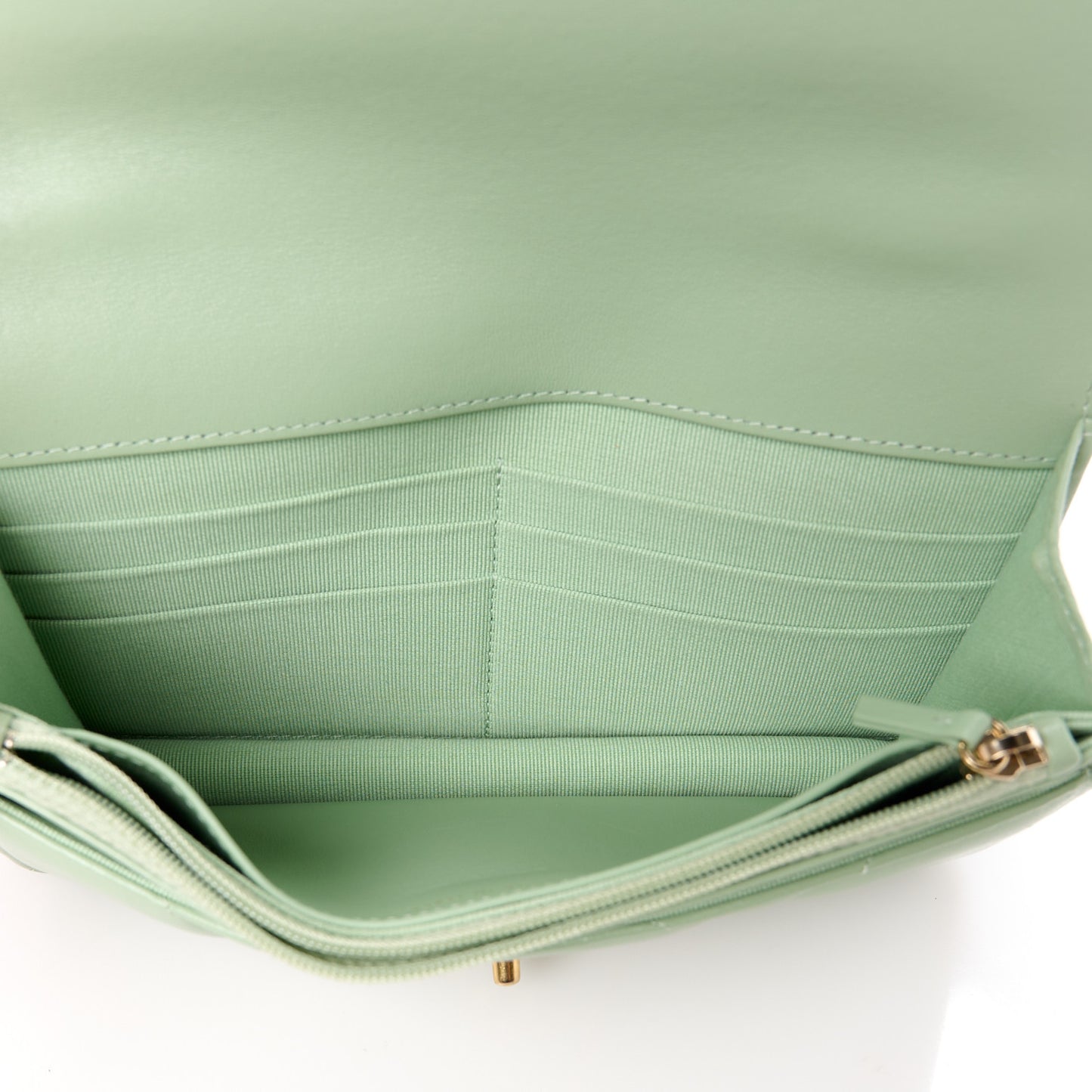 Lambskin Quilted Chanel 19 Wallet On Chain WOC Light Green