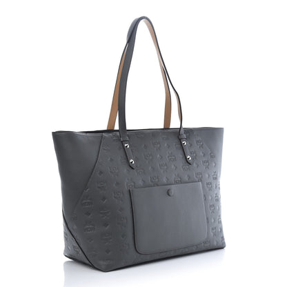 MCM Calfskin Ottomar Monogram Medium Klara Top Zip Tote Charcoal 3 of 10