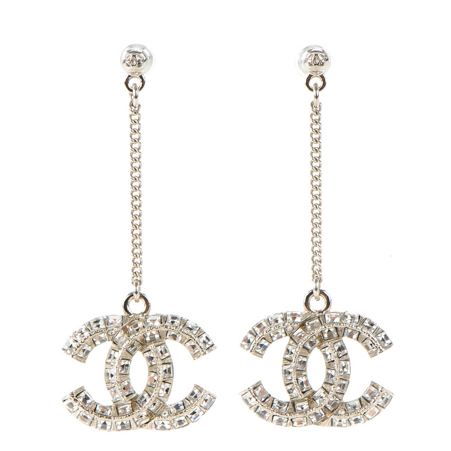 Baguette Crystal CC Dangle Earrings Silver