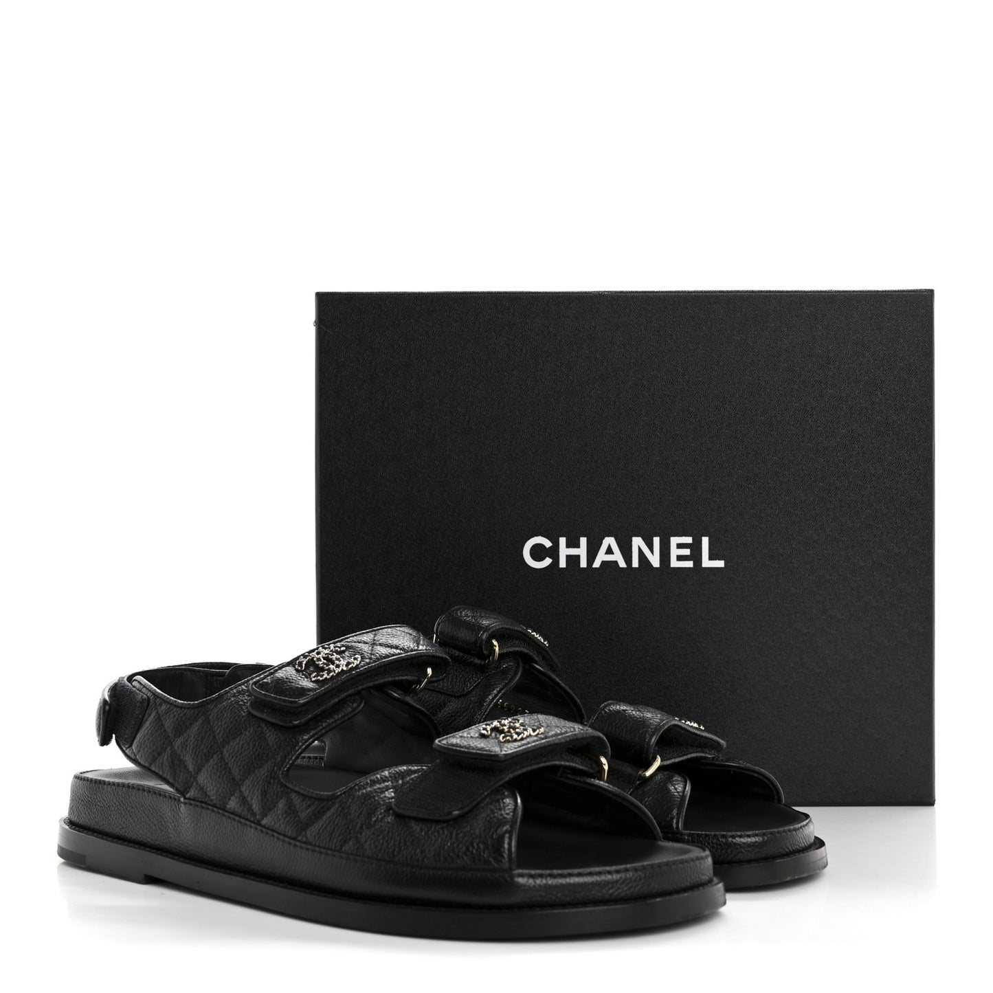 Grained Calfskin Velcro Dad Sandals 42 Black