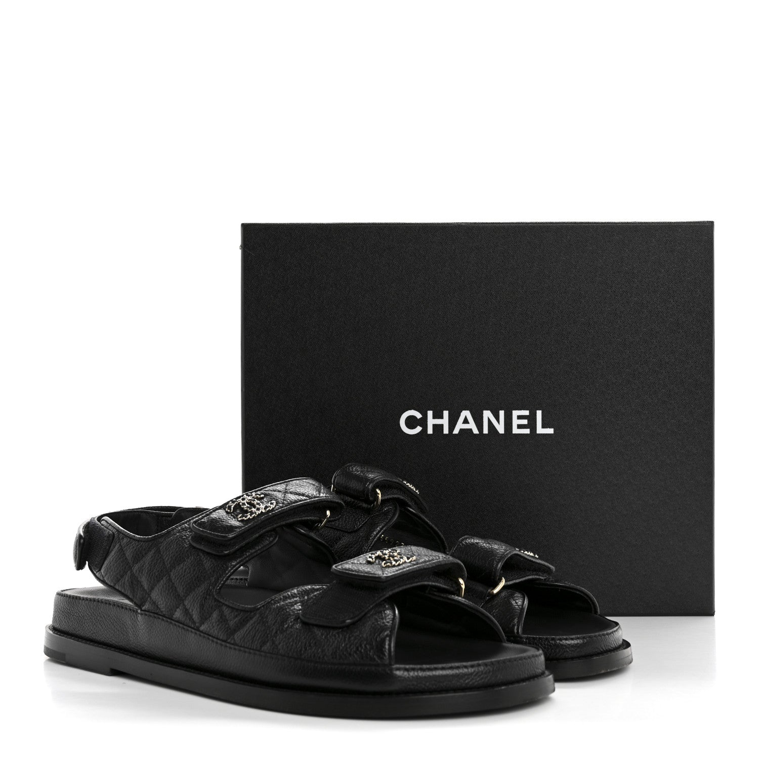 Chanel Grained Calfskin Velcro Dad Sandals 42 Black 10 of 10