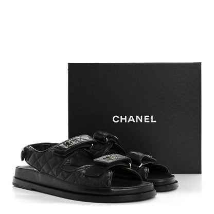 Chanel Grained Calfskin Velcro Dad Sandals 42 Black 10 of 10