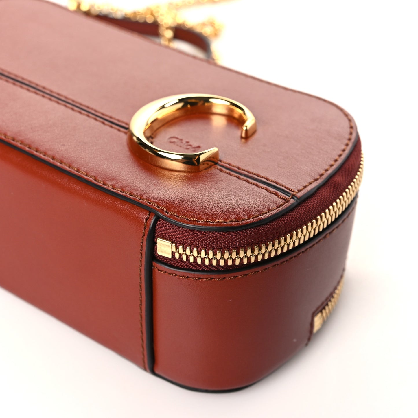 Shiny Calfskin Mini Vanity C Bag Sepia Brown