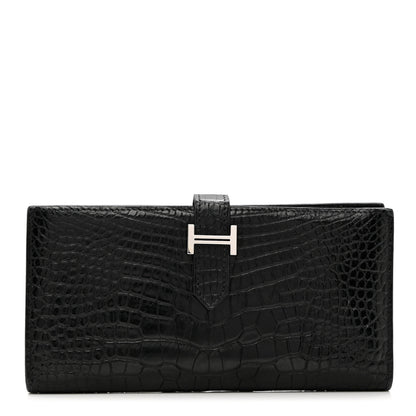 Hermes Shiny Alligator Bearn Wallet Black 1 of 8