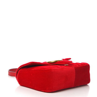 Gucci Velvet Matelasse Mini GG Marmont Shoulder Bag Hibiscus Red 3 of 9