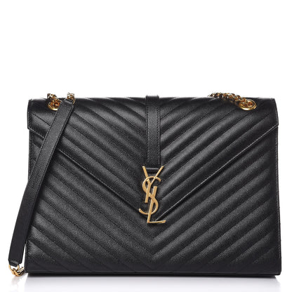 Saint Laurent Grain De Poudre Matelasse Chevron Large Monogram Satchel Black 1 of 9