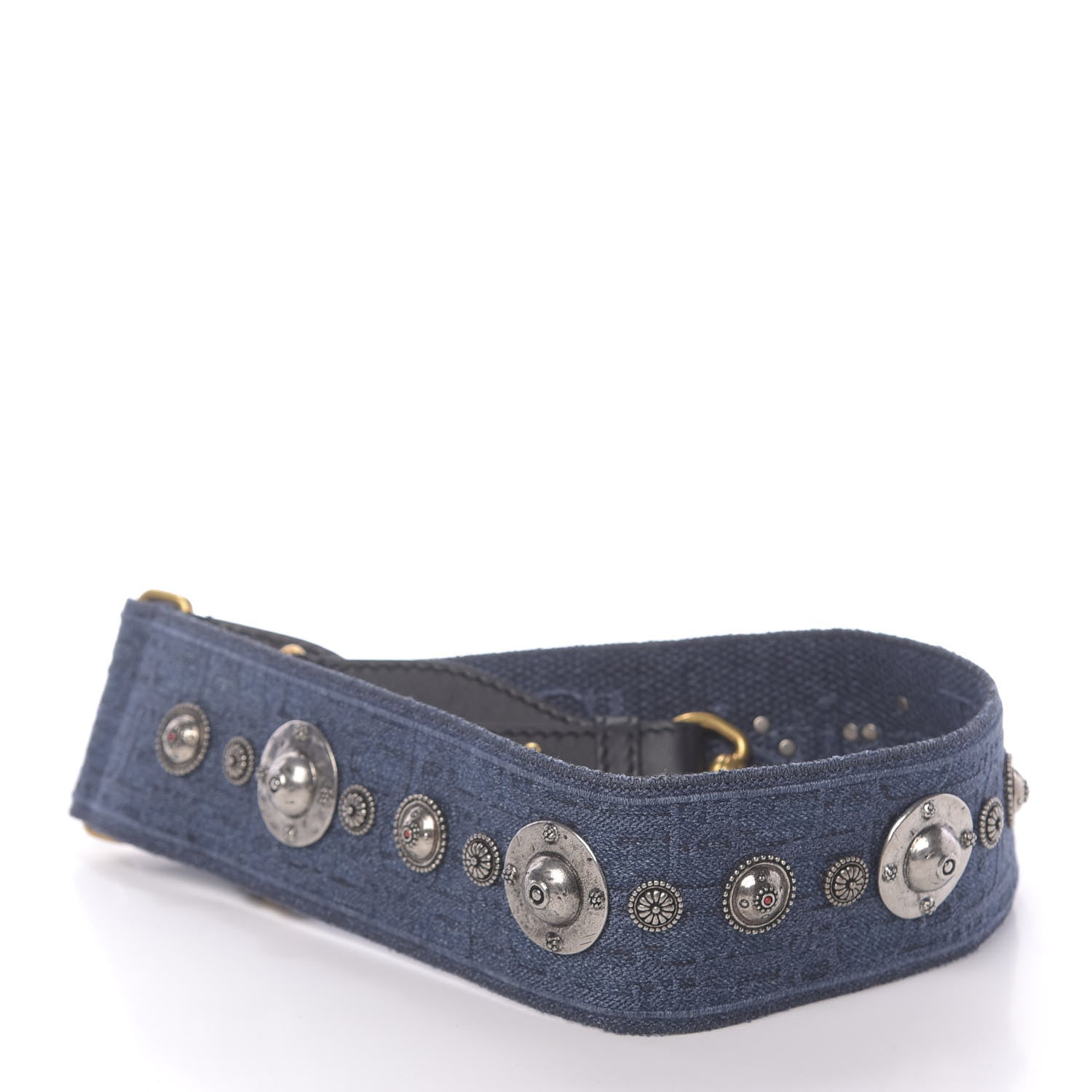 Christian Dior Oblique Denim Studded Shoulder Strap Blue 2 of 5