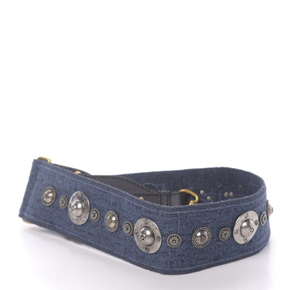 Christian Dior Oblique Denim Studded Shoulder Strap Blue 2 of 5