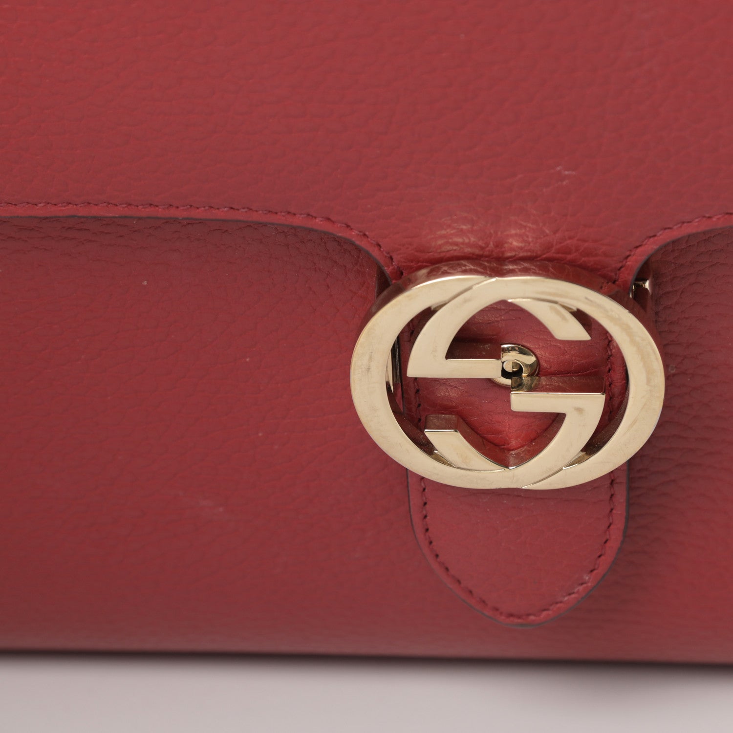 Gucci Dollar Calfskin Medium Interlocking G Top Handle Shoulder Bag Red 15 of 15