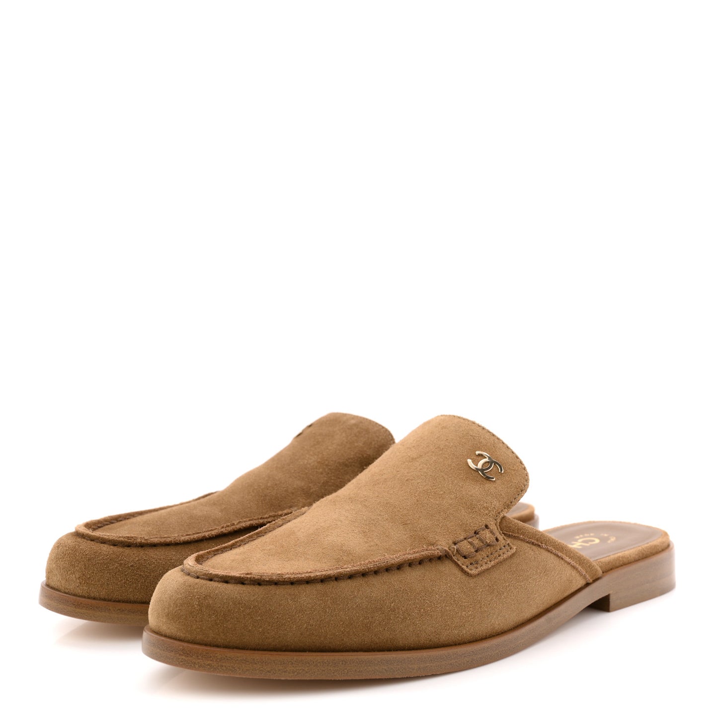 Suede Calfskin CC Mules 39 Dark Beige