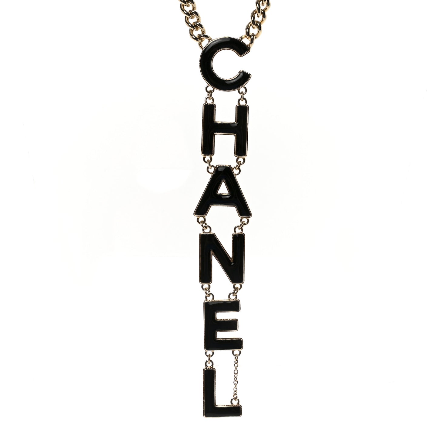 Metal Enamel Long Logo Necklace Gold Black