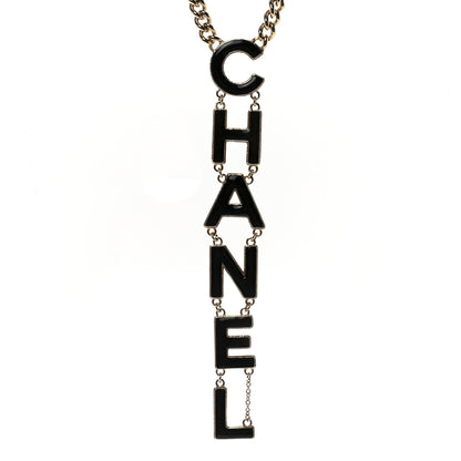 Chanel Metal Enamel Long Logo Necklace Gold Black 4 of 6