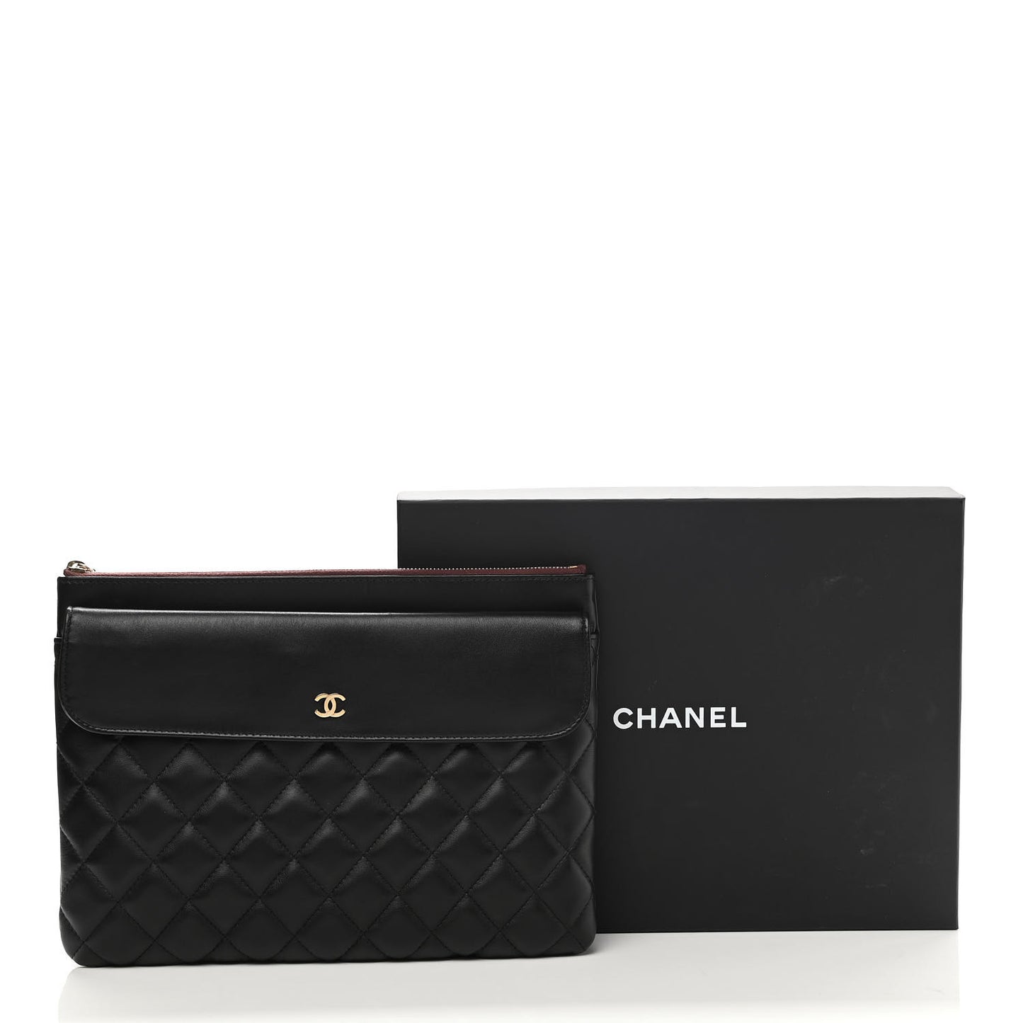 Lambskin Quilted Medium Flap Cosmetic Case Black