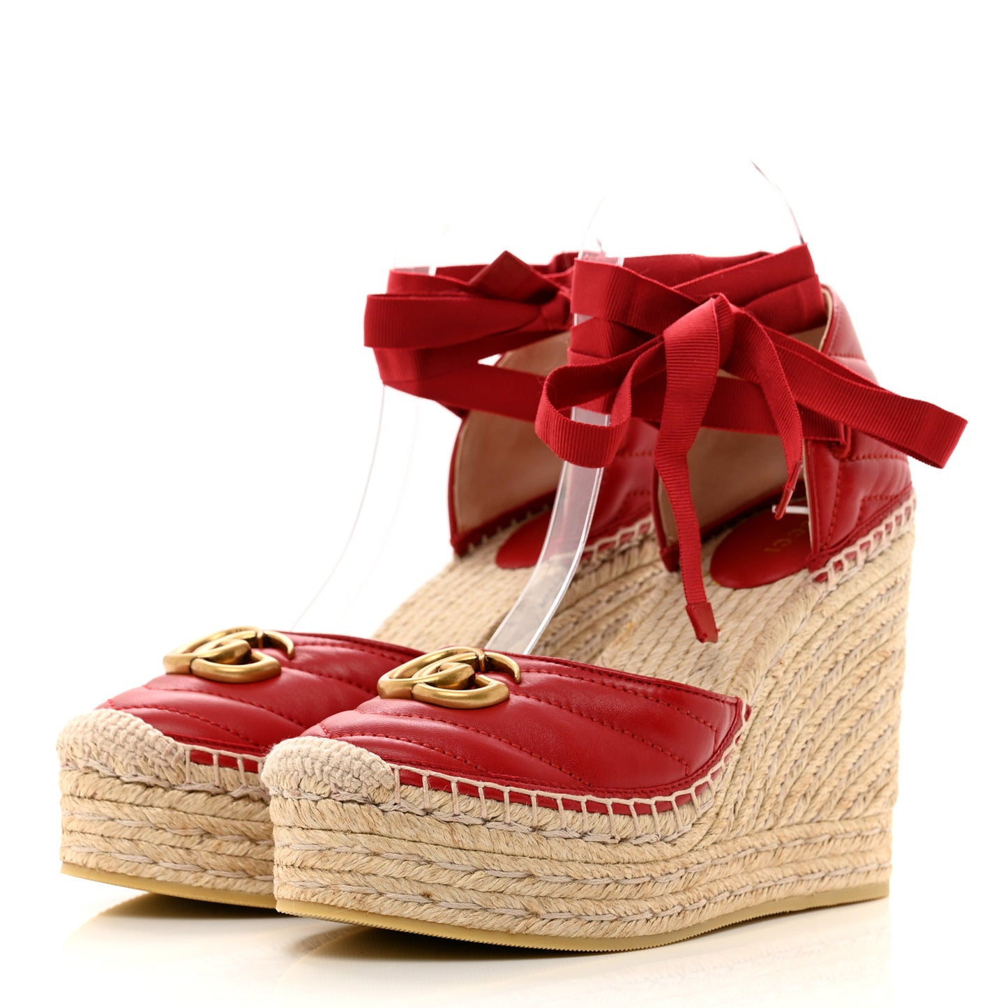 Nappa Matelasse GG Marmont Ankle Wrap Platform 35/120mm Espadrille Wedges 38 Hibiscus Red