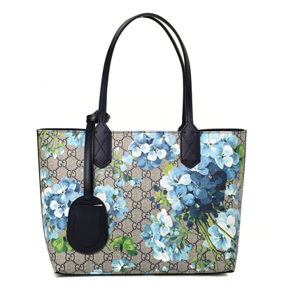 Gucci GG Supreme Monogram Blooms Small Reversible Tote Beige Blue Navy 1 of 4