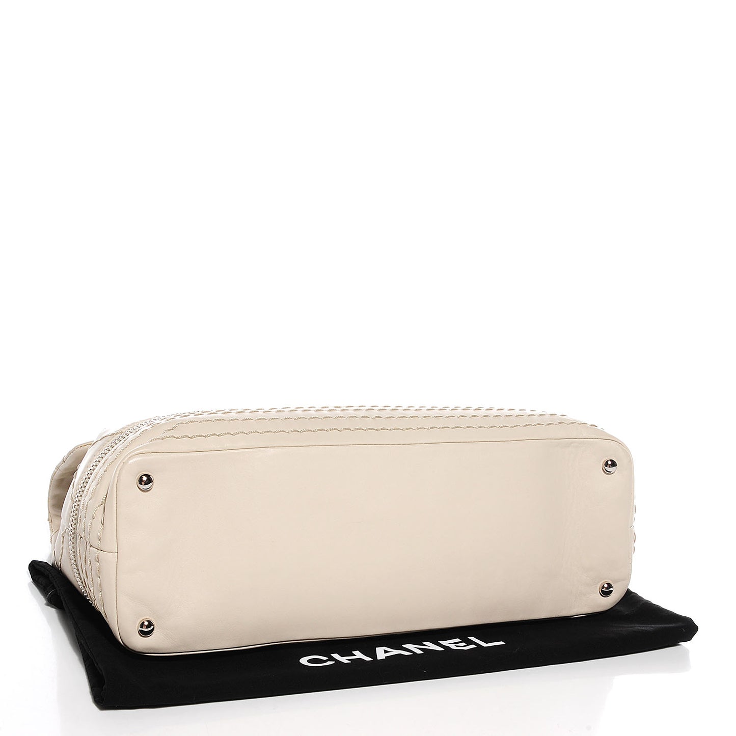 Calfskin Stitched Large Expandable Flap Bag White