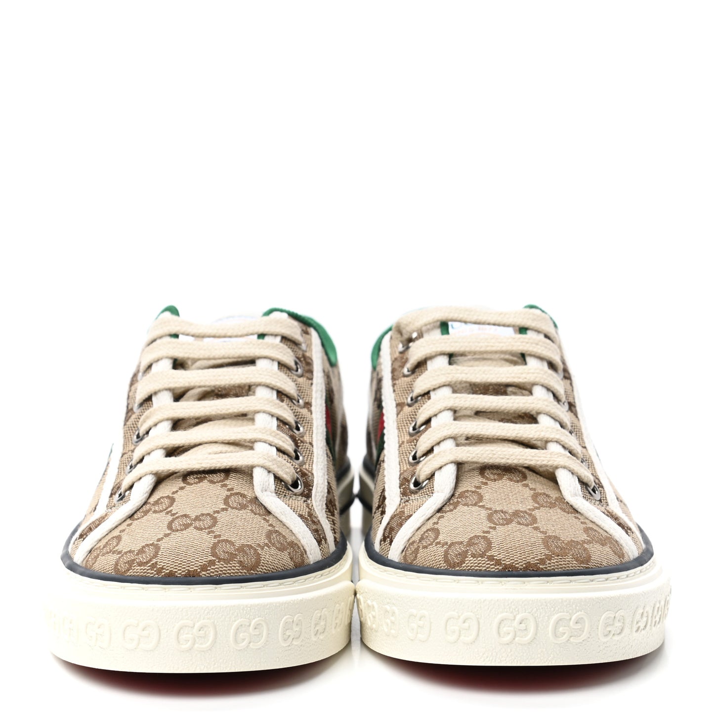 GG Monogram Web Womens 1977 Tennis Sneakers 38 Beige Ebony Mystic White