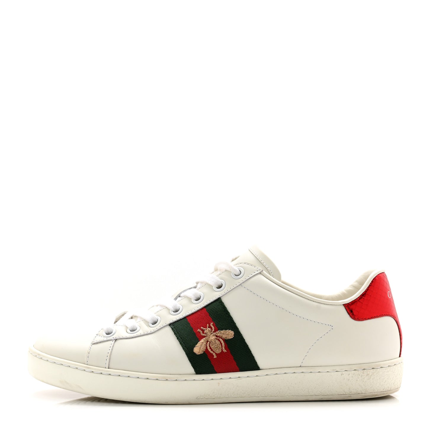 Calfskin Ayers Bee Embroidered Womens Ace Sneakers 37.5 White Green