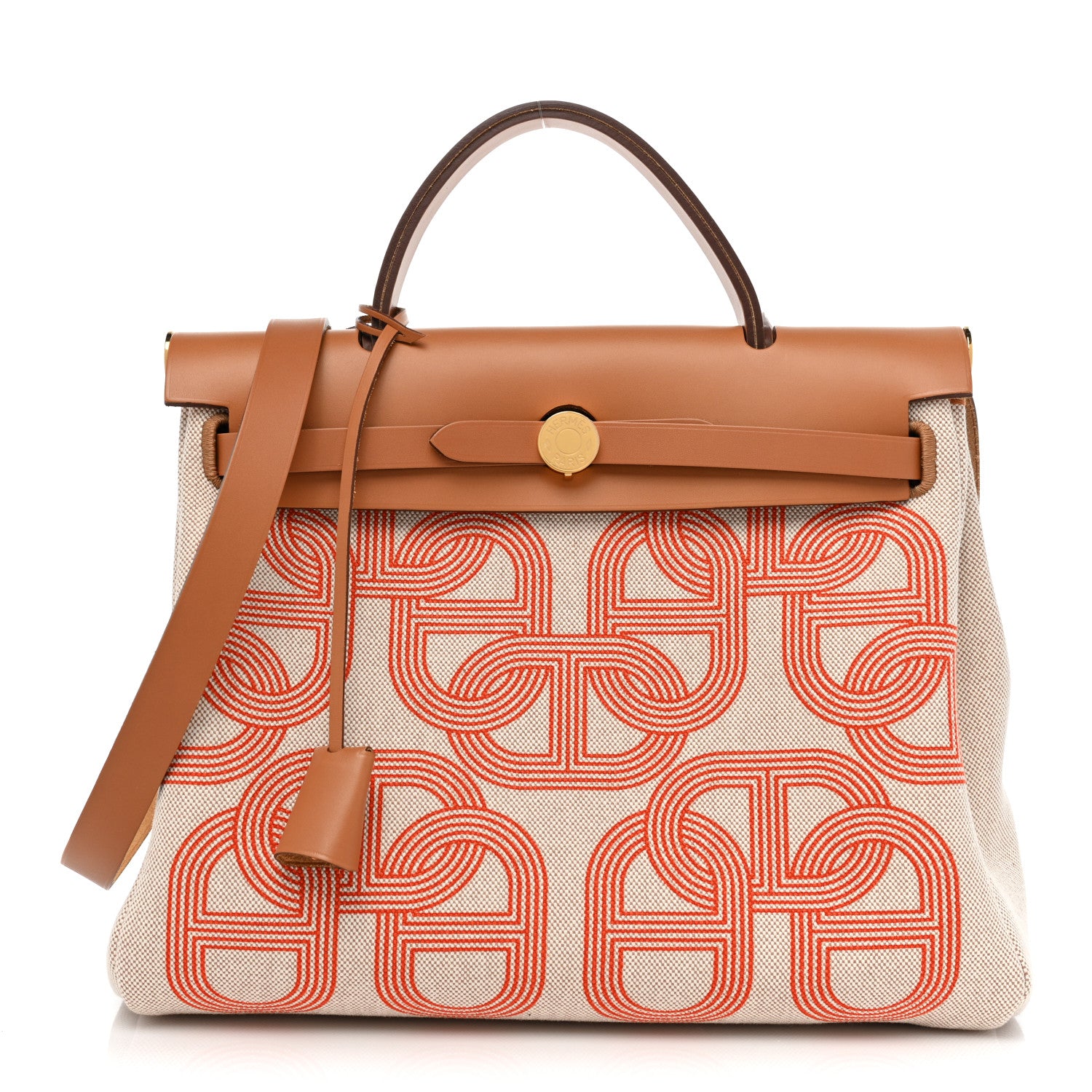 Hermes Vache Hunter Toile Chaine D'Ancre Herbag Zip Retourne 31 PM Capucine Ecru Naturel 1 of 9