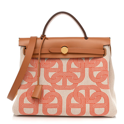 Hermes Vache Hunter Toile Chaine D'Ancre Herbag Zip Retourne 31 PM Capucine Ecru Naturel 1 of 9