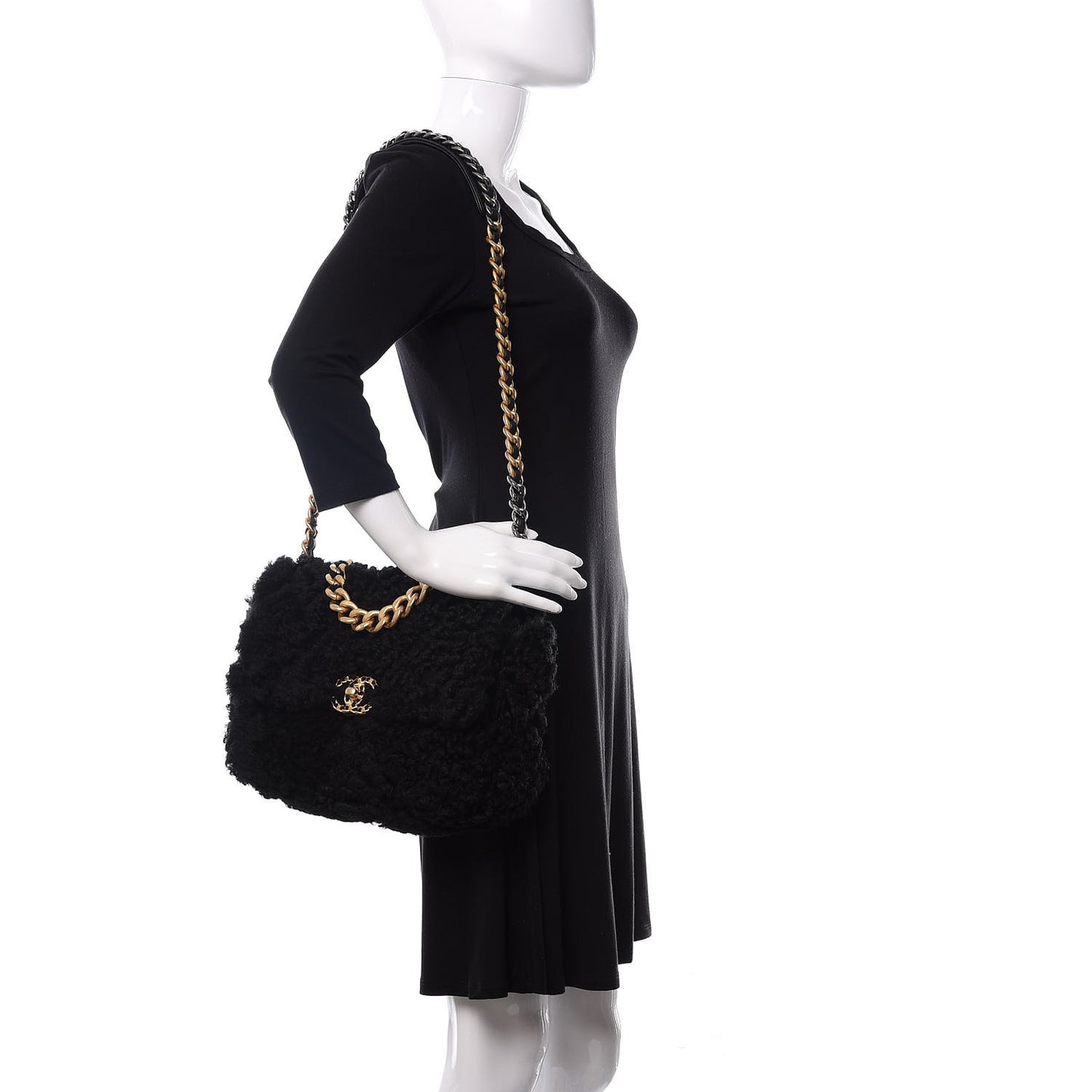 Shearling Sheepskin Large 19 Flap Black