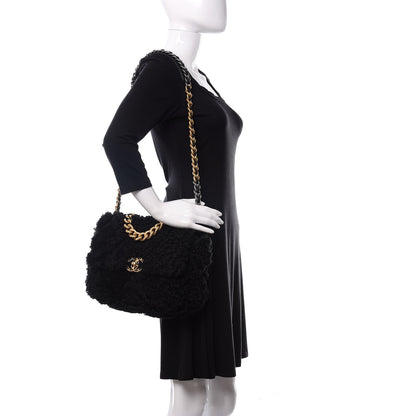 Chanel Shearling Sheepskin Large 19 Flap Black 2 of 11