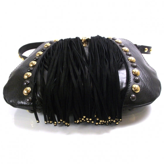 Gucci Leather Suede Fringe Babouska Hobo Black 4 of 10
