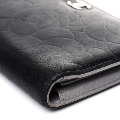 Chanel Lambskin Camellia Embossed Yen Wallet Black 23 of 26