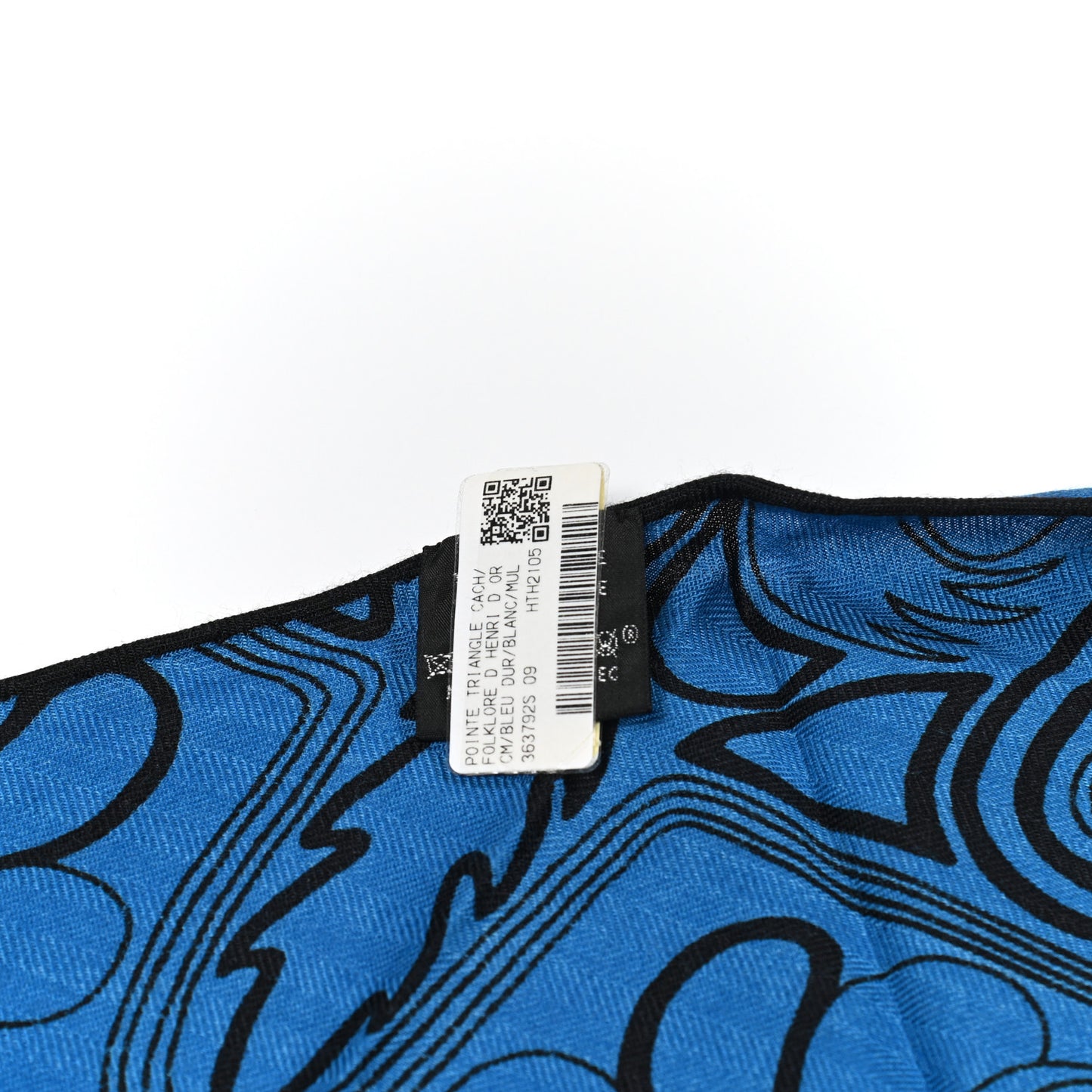 Cashmere Silk Folklore d'Henri d'Origny Giant Pointe Triangle Shawl Bleu Dur White Multicolor
