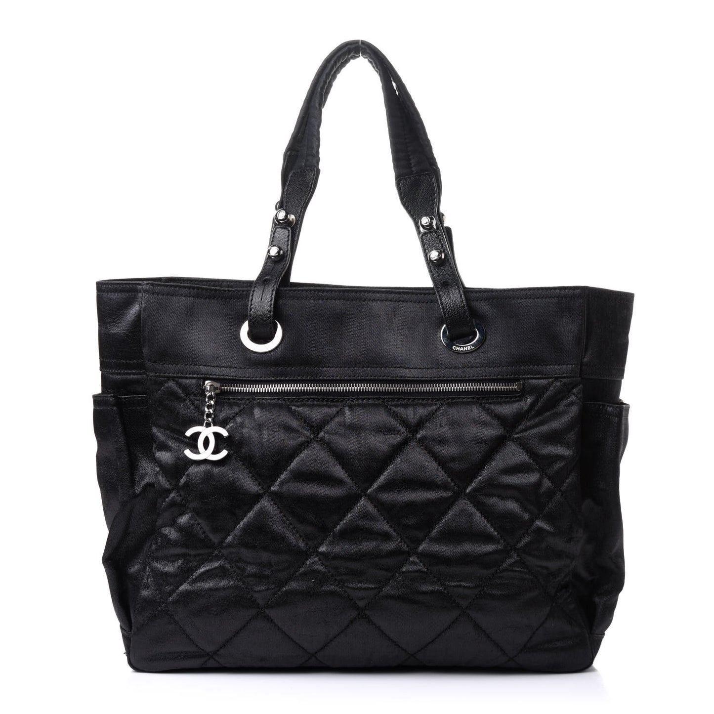 Coated Canvas Quilted Large Paris Biarritz Tote Black