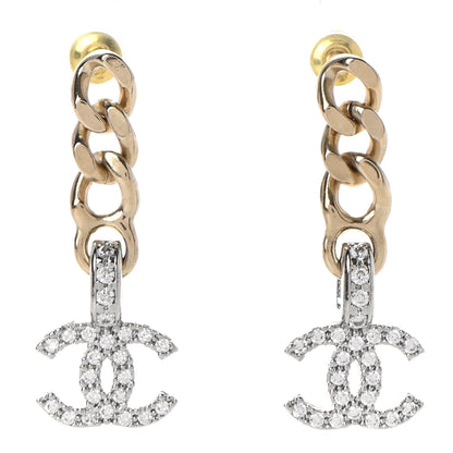 Chanel Metal Crystal CC Chain Drop Earrings Gold 1 of 6